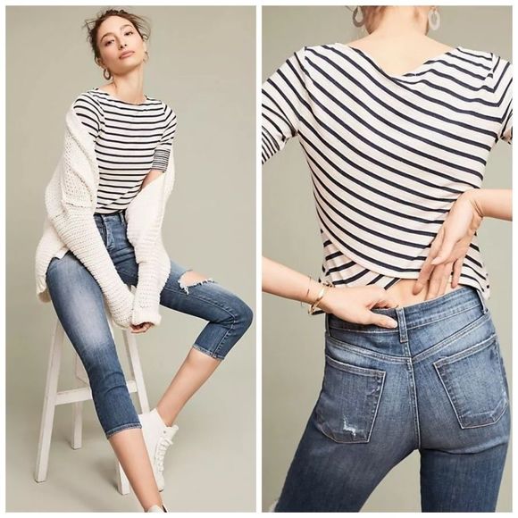 Anthropologie Tops - NEW Anthropologie | Three Dots Navy Etoille Striped Shirt Small